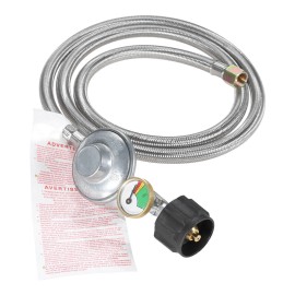 zecico 5 ft QCC1 Stainless Steel Braided Propane Adapter Hose with Regulator Gauge NEW