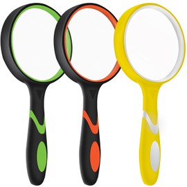 Paquete de 3 lupas para niños, lupa de 10 x 75 mm con mango de goma antideslizante, adecuado para leer periódicos, insectos, adecuado para personas mayores y niños