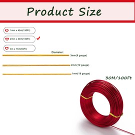 12 Gauge Aluminum Craft Wire,2mm 100 Ft/30m Red Bendable Metal Crafting Wire for Floral Making Wire,Sculpting Metal Wire,Jewelry Making Wire,Binding Wire for Flower Wreath Making,Xmas Wreath Wire