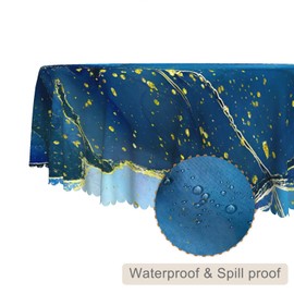 TTQYFNM Blue Gold Marble Round Tablecloth 70 Inch Abstract Marble Texture Fabric Table Cloth Washable and Wrinkle Resistant Table Cover for Home Kitchen Dining Room Patio Banquet Party Decor