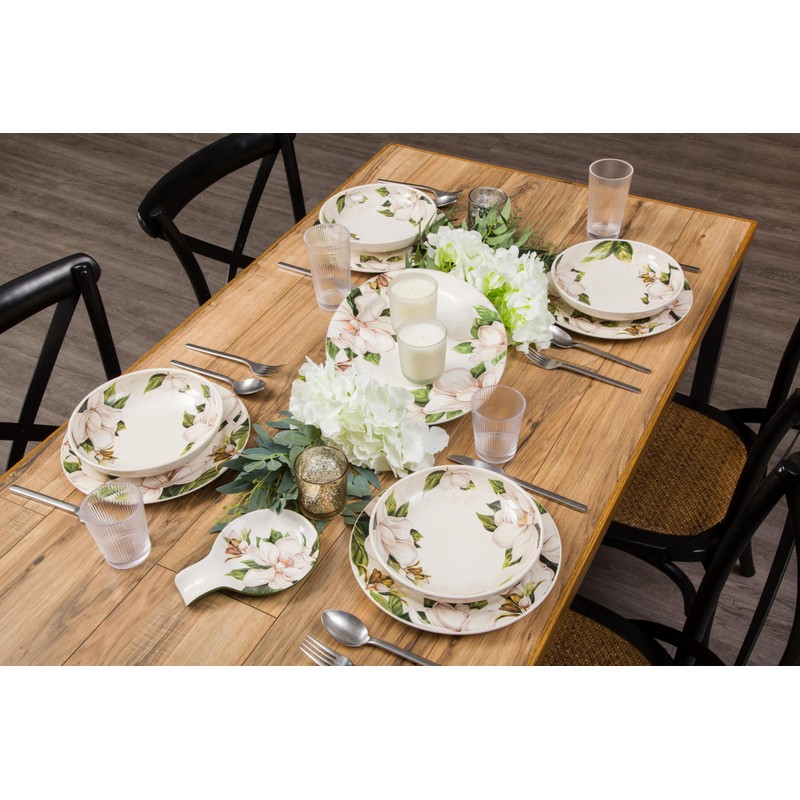 Bico Magnolia Floral Ceramic 35oz Dinner Bowls, Set of 4,