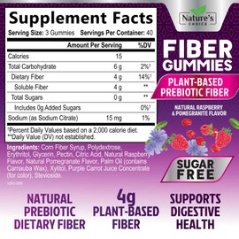 Fiber Gummies 4g - Sugar Free Fiber Gummy Supplement for Adults, Daily Prebiotic Gummy Digestive Health Support - Plant Based Soluble Chews, Prebiotics Supports Regularity & Digestion - 120 Gummies