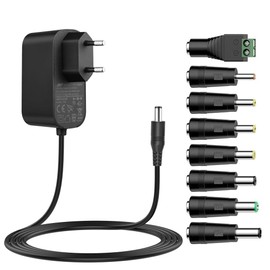 Tonton Universal Adapter 1.8 m, 12 V 0.3 A 0.5 A 0.8 A 1 A 2 A Charger, 5.5 mm x 2.1 mm with 8 DC Plug Adapters for CCTV Camera, WLAN Router, Hub, LED Strip, Telecom, Scanner, Switch, Doorbell (12 V ~
