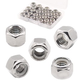 10# 24 Lock Nuts - Nylon Insert Hex Locknuts,304 Stainless Steel,Plain Finish (60 Pack)