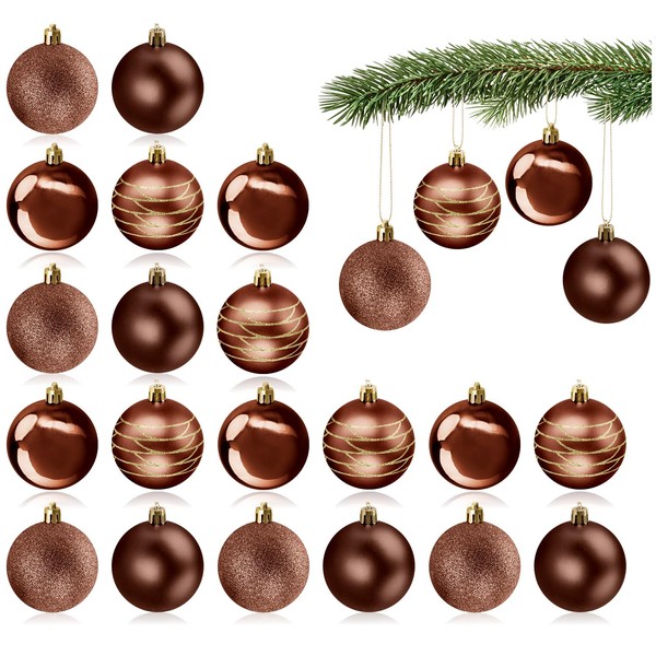 com-four® 24 x Christmas Tree Baubles - Plastic Christmas Tree Baubles for Christmas - Tree Decorations for the Christmas Tree - Christmas Tree Decorations - Plastic Baubles (Brown)