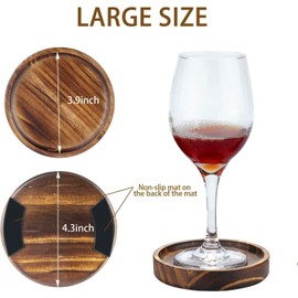 6Pcs Wooden Coasters for Drink-Acacia Wood Drink Coasters Set with Holder for Coffee Table Decor,Modern Cup Coaster for Kitchen Accessories Cute Beer Bar Decorative Rustic Outdoor Coasters
