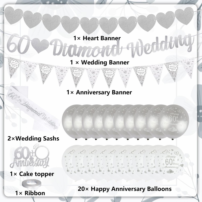 60 Wedding Anniversary Decorations 60 Silver Wedding Banner Balloons Happy