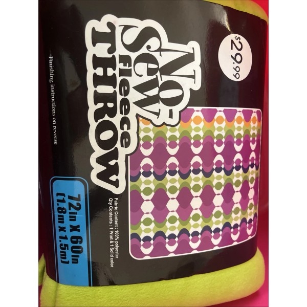 New, No-Sew Fleece Throw Kit, 72"x60", 1 Print & 1