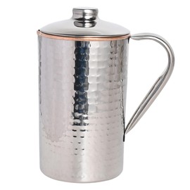 Copper and Stainless Steel Jug | Outer Stainless Steel and Inner Copper Jug For Ayurveda Health Benefits (Hammered Pattern)