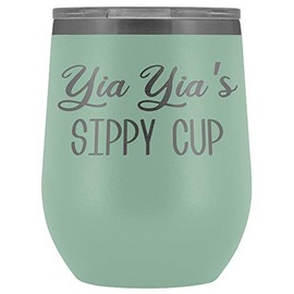 HollyWood & Twine YIA Yia's Sippy Cup YIA YIA Wine Tumbler Gifts for YIA Yias Funny Stemless Stainless Steel Insulated Tumblers Hot Cold BPA Free 12oz Travel Cup