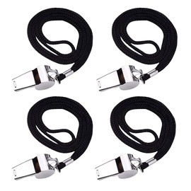 VAEIORP 4 Pcs Whistle Stainless Steel Sports Whistles Max 120 dB Loud Clear Referee Whistle with Lanyard Whistle Ideal for Trainer Referee