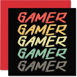 Gamer Birthday Cards for Men Women - Retro Gamer - Happy Birthday Card for Brother Sister Son Daughter Mom Dad Friend Auntie Uncle, 5.7 x 5.7 Inch Video Gaming Game Bday Greeting Cards