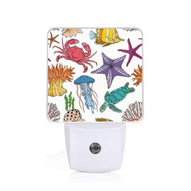 EMXION Jellyfish Starfish Turtle Night Light,Marine Animal Nightlight Plug into Wall,LED Lamp，Suitable for Bedrooms,Kitchens,Toilets,Corridors,Etc.Auto Sensor Dusk to Dawn,Energy-Saving