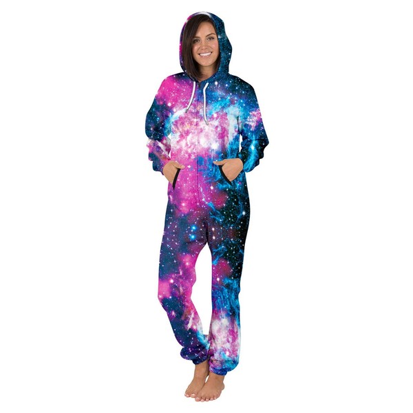 Nawoshow Womens Zip-up 3D Pattern Long Sleeve Playsuit Jumpsuit Onesie