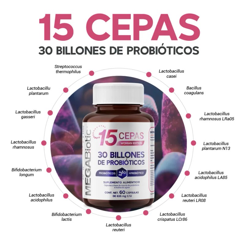 Probiticos 15 Cepas 30 Billones Para Mujer Megabiotic Probiticos Woman