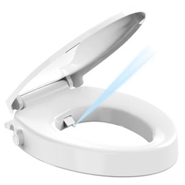 Raised Bidet Toilet Seat Elongated 18.5" – Soft Close, Dual Self-Cleaning Nozzles, Quick Release & Connect, Sturdy PP, Won't Loosen, Ideal for Seniors, Elderly & Limited Mobility, White