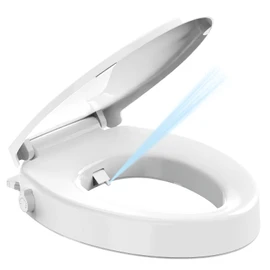 Raised Bidet Toilet Seat Elongated 18.5" – Soft Close, Dual Self-Cleaning Nozzles, Quick Release & Connect, Sturdy PP, Won't Loosen, Ideal for Seniors, Elderly & Limited Mobility, White