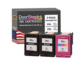 DoorStepInk Remanufactured in The USA Ink Cartridge Replacements for HP 63XL 63 XL 2 Black F6U64AN 1 Color F6U63AN for HP Envy 4523 4524 4516 HP Officejet 5255 5258 3834 HP DeskJet 2136 3638 3637