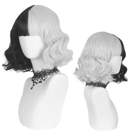 Wig, Cosplay Wig, Black and White, Short Hair, Disguise Witch, Disguise Accessory, Cute, Cool, Black and White, Cosplay Movie Characters, Masquerade Props, Photography, Festival, Lolita