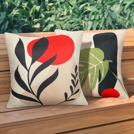 Cushion Cover 50 x 50 cm Abstract Boho Leaves Outdoor Cushion Sofa Cushion Decorative Cushion Cover Spring Summer Modern Waterproof Linen Cushion Covers for Sofa Bedroom Living Room Home Decoration