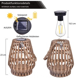 pearlstar Solar Lanterns for Outdoors, Hanging Bamboo Solar Light, Waterproof, Solar Lights for Outdoor Garden Decoration, Balcony, Patio, Courtyard
