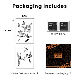 UBICA Semi Permanent Tattoo, 2 Sheets Hummingbird Tattoo(Lily Leaves), Lasts 7-15 Days, Develops Fully in 48H, Realistic, Waterproof and Non-Reflective, for Arm