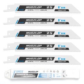 MUOZLOP 5 Pack 6 Inch Reciprocating Saw Blades Set, 14 TPI Saw Blades for Reciprocating Saw, for Wood/Metal Reciprocating Saw Blades (5, 14TPI 150 mm)