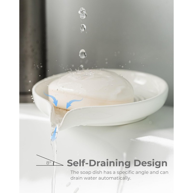 Self Draining Soap Dish, Ceramic Drain Soap Holder Waterfall Design