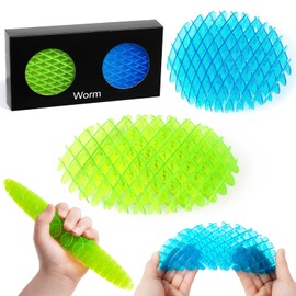 Fidget Worm Toy-2-pack Fun Interactive Sensory Toys for Kids & Teens | Quiet Fidgets,Small Anxiety Stress Relief Toy,Resistance Fidget Toys，Desk Fidgets for Autistic & Adhd Adults(Green+Blue,Small)