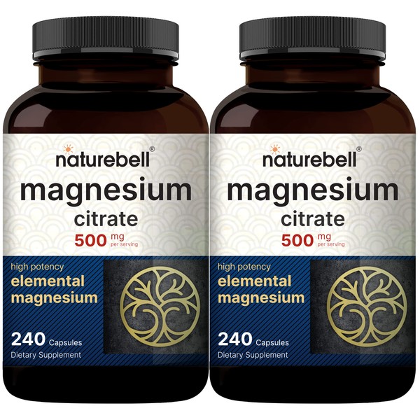 NatureBell Magnesium Citrate 500mg, 480 Capsules (2 Pack) | High-Purity