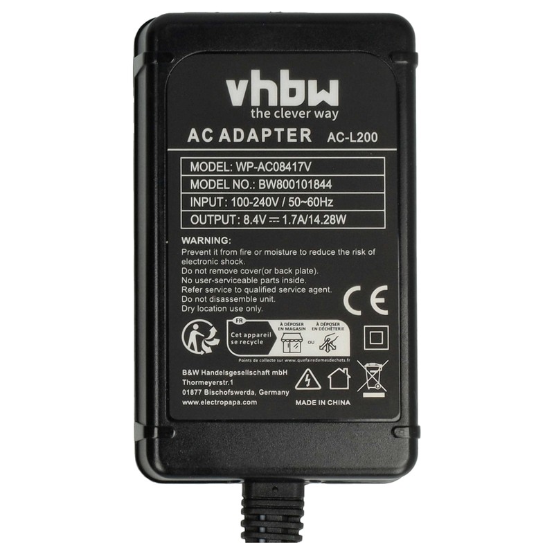vhbw 1 x Power Supply Compatible with Sony Handycam DCR-SX50E,