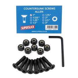 Superslick Skateboard Screws Set 1 Inch Countersunk Head Assembly Set Inner Hex