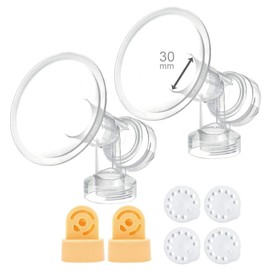 30 mm 2xOne-Piece Extra Large Breastshields w/Valves and Membranes for Medela Breast Pumps; Replacement to Medela PersonalFit 30 Breastshield and Personal Fit Connector; Made by Maymom