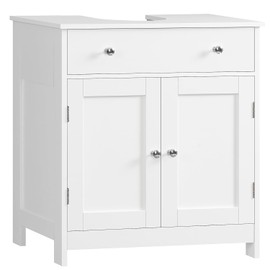 TEENFON Pedestal Sink Storage Cabinet with 2 Doors and Drawer, Bathroom Sink Cabinet, Under Sink Storage with U-Shape Cut-Out, White