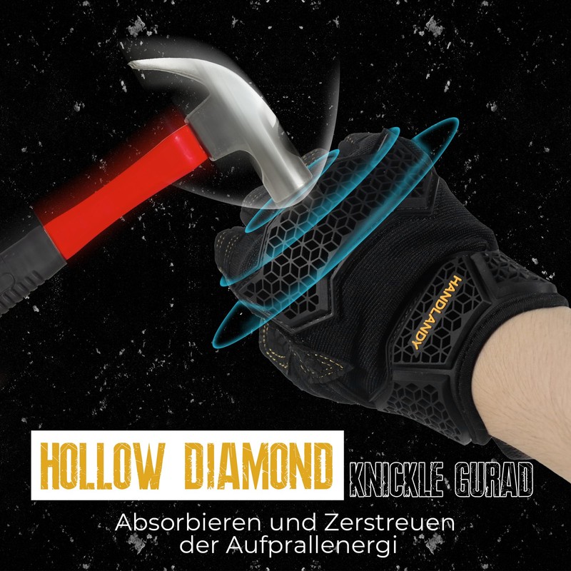 HANDLANDY Fingerless Work Gloves for Men Women, Padded, Non-Slip, Shockproof,
