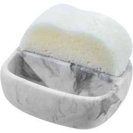 MyGift - Soporte de esponja de resina blanca moderno para fregadero de cocina, soporte de esponja para encimera con 2 compartimentos y patrón de mármol