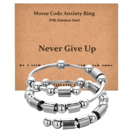 Mezrkuwr Anxiety Fidget Rings, Morse Code Rings, Spinner Ring, Fidget Ring, Friendship Gifts, Anxiety Ring with Jewellery Bag, Jewellery, Birthday Gifts, Never Give Up