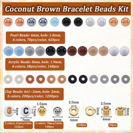 SOFPLATE 1 Box 2220Pcs Friendship Bracelet Kit Brown Clay Beads Bracelet Making Kit Plastic Flat Round Polymer Heishi Spacer Beads with Letters Kits for Jewelry Bracelets Making Accessories DIY Crafts