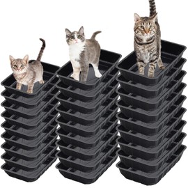 Reallnaive 30 Pcs Disposable Litter Boxes for Growing Cat 3 Sizes Cat Litter Trays Plastic Kitten Litter Pan for Kitty Kittens Guinea Pig Pets Travel Home Toilet, Black