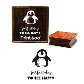 Printtoo Baby Penguin & Perfect Day to Bee Happy Design Square Wooden Rubber Stamp-2 x 2 Inches