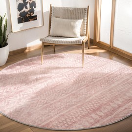 Round Rugs 6ft Boho Area Rug for Living Room Machine Washable Rugs for Bedroom Circle Rug Carpet Rug for Dining Room Nursery Rug Non Slip Soft Modern Pink