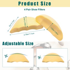 Anglekai 4 Pairs Shoe Fillers, Soft Shoe Filler Insert Toe Inserts for Shoes Loose, Toe Cushion Filler Insert with Non-Slip Strips for Women and Men