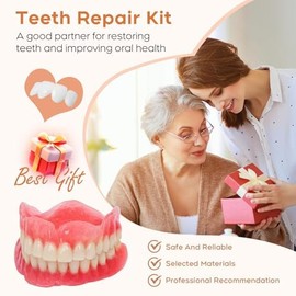 DIY Denture Kit for Upper & Lower Teeth, Temporary Self-Fit Dentures for Missing Teeth-Pink-08255