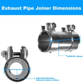 BITS4REASONS E-TECH EC015.5 New Model Heavy Duty Adjustable Exhaust Pipe Joiner/Connector 63-66MM, 125MM Long