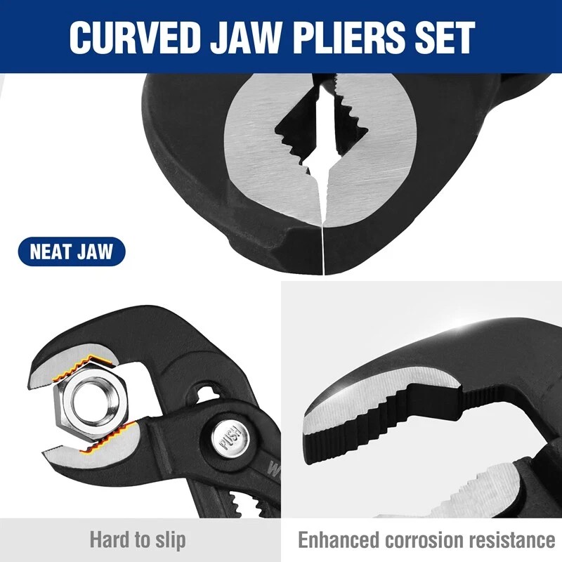 WORKPRO Groove Joint Plier Set 12/7/9.5 Inch Fast Adjustable Water
