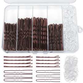 460-Piece Hair Pins and Hair Bobbles Set, 220 Bobby Pins, 2 Sizes and 240 Hair Bobbles with Storage Box for Women, Girls, Wedding Hairstyles (Brown)