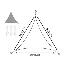 Anlising Awning, Waterproof Triangle with 3 Mounting Ropes, Triangular, 2 m x 2 m x 2 m, UV Protection Awning, Wind Protection Shade Dispenser, for Balcony, Patio, Garden, Lawn (Grey)