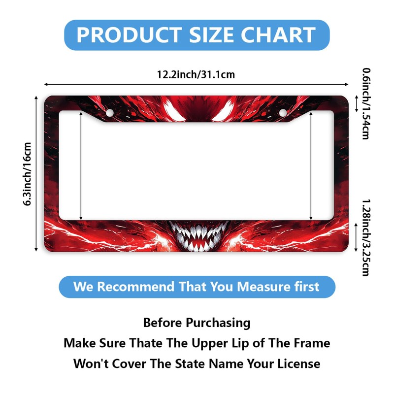 2PCS Anime License Plate Frame Red Lightning Black Cool License