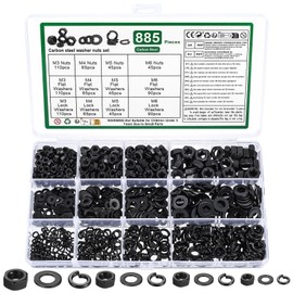 885 Hex Nuts & Flat Washers for Screws Bolts & Spring Lock Washer: 265 hex lock Nut, 310 Metal Washers Assorted, 310 Spring Split Lock Washers, Hexagonal nuts, Locking nuts, Hex Nut Assortment Set