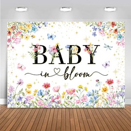 Mocsicka Wildflower Baby in Bloom Backdrop Wildflower Baby Shower Decorations for Girl Floral A Little Wildflower is On The Way Photoshoot Background Banner (7x5ft, White)